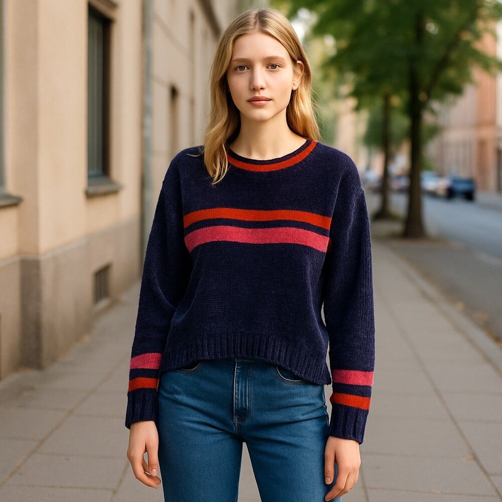 NWT Gorgeous Striped  Chenille  Crew Neck Pullover